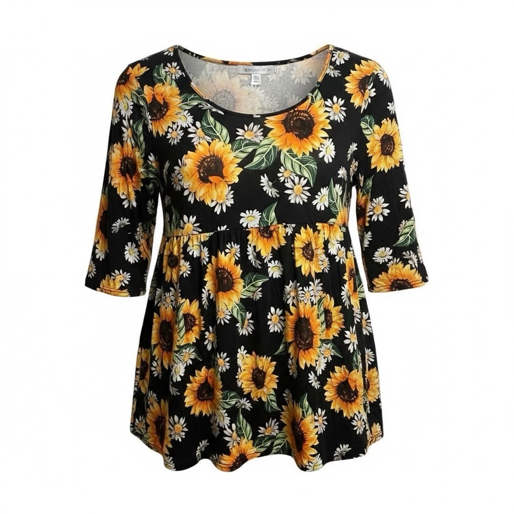 Plus Size Sunflower Floral Babydoll Top – 4X EUC